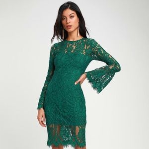 NWT/ Lulus Green Lace Long Sleeve Midi Dress/ Sz S